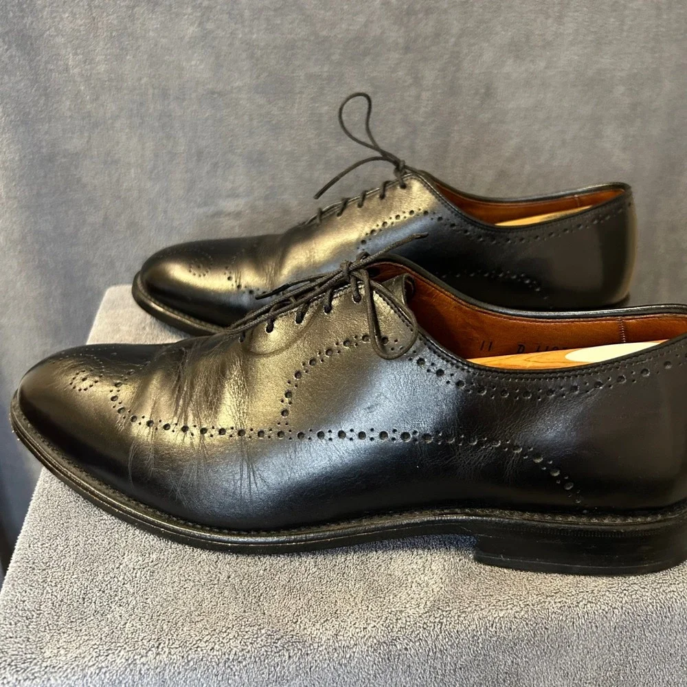 Allen Edmonds Fairfax Medallion Toe Mens 11 D Oxford Black Lace Up Dress Shoes